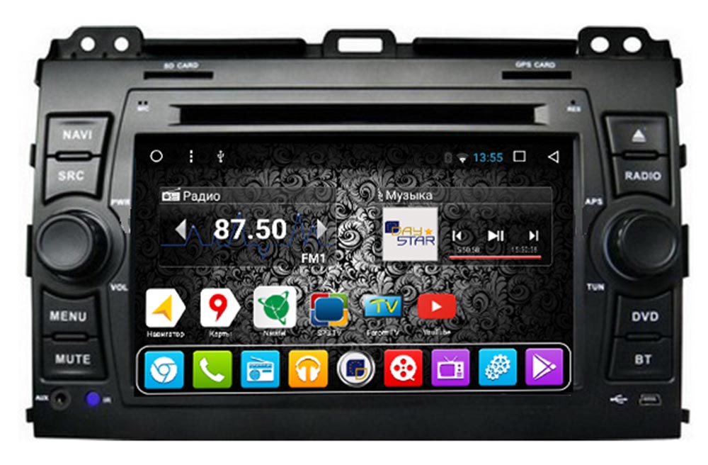 Современная магнитола DAYSTAR DS-8001HD для Toyota Prado 120 на Android 9